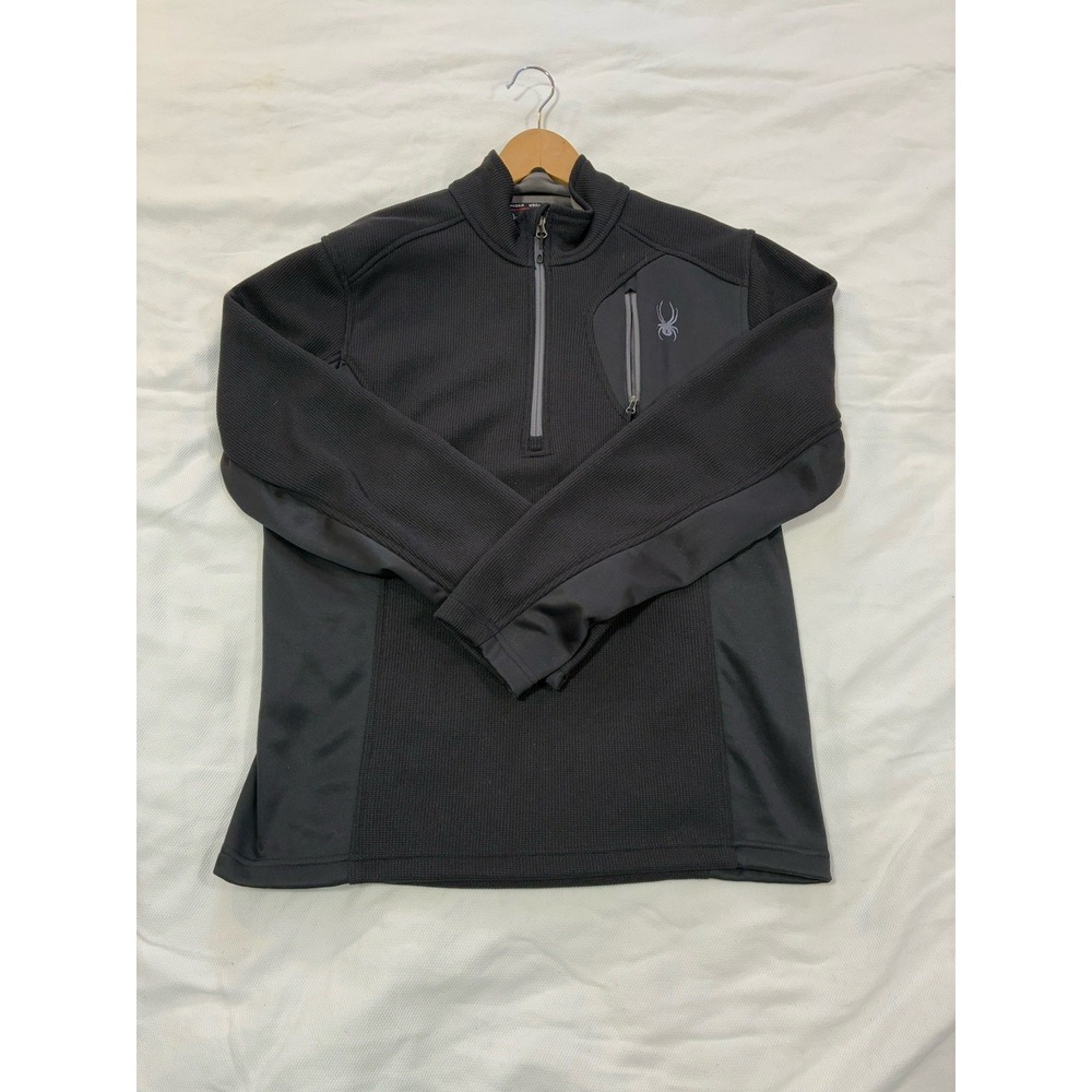 Spyder Men's Large L Black 1/4 Zip Pullover Fleece Grid Thermal‎ Jacket Ski